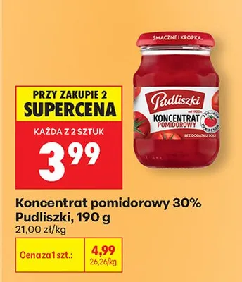 Koncentrat pomidorowy 30% Pudliszki promocja w Biedronka
