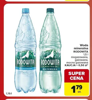 Woda mineralna Rodowita mocno gazowana promocja w Carrefour Market