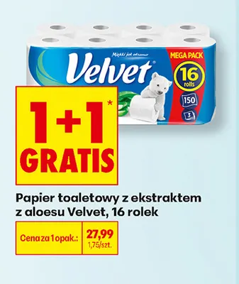 Papier toaletowy z ekstraktem z aloesu Velvet 16-pak promocja w Biedronka