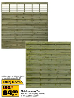 Plot drewniany wym. 180 x 180 cm, pełny, azurowy promocja w OBI