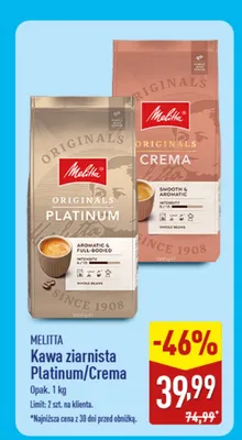 Kawa ziarnista Melitta Originals Platinum promocja w Aldi