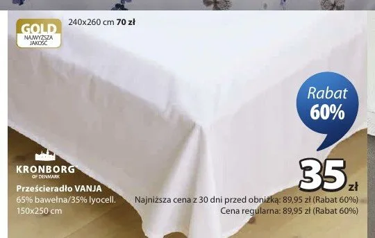 Prześcieradło VANJA 150x250 cm promocja w Jysk