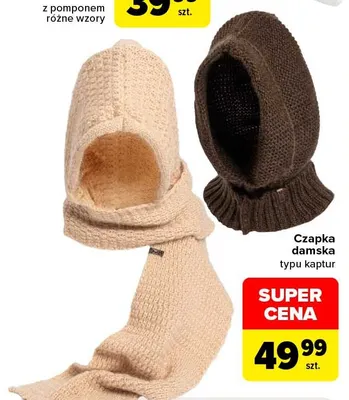 Czapka damska typu kaptur promocja w Carrefour
