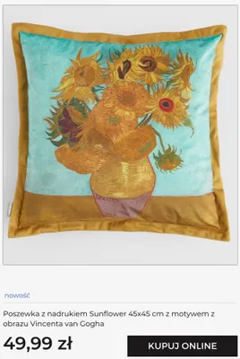 Poszewka z nadrukiem Sunflower 45x45 cm z motywem z obrazu Vincenta van Gogha home & you promocja w home&you