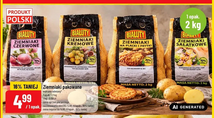 Ziemniaki pakowane na placki i frytki Białuty promocja w POLOmarket
