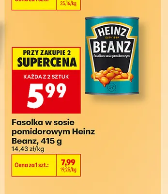 Fasolka w sosie pomidorowym Heinz Beanz promocja w Biedronka