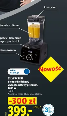Blender kielichowy wysokoobrotowy premium 1400W 2 l Silvercrest promocja w Lidl