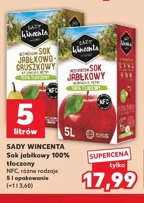 Sok jabłkowo-gruszkowy tłoczony NFC Sady Wincenta 100% promocja w Kaufland