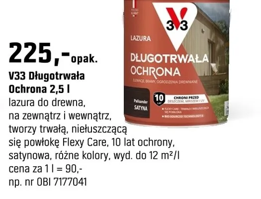V33 Długotrwała Ochrona lazura do drewna 2,5 l promocja w OBI