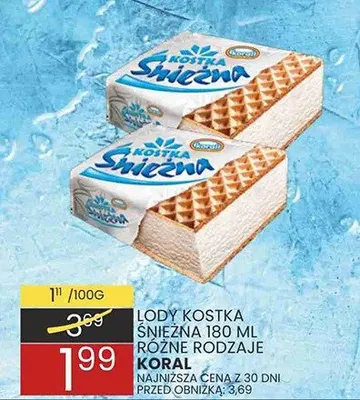 Lody kostka śnieżna 180ml różne rodzaje promocja w Wafelek