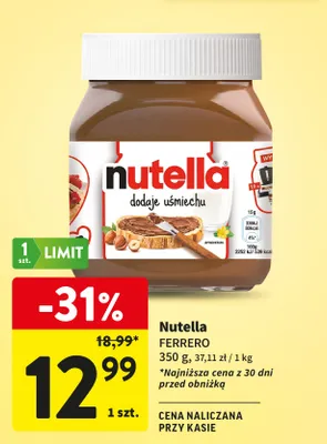 Krem czekoladowo-orzechowy Nutella promocja w Intermarche