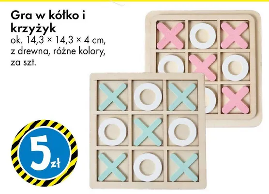 Gra w kółko i krzyżyk ok. 14,3 × 14,3 × 4 cm, z drewna, różne kolory promocja w Tedi