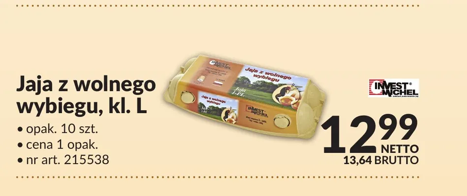 Jajka kurze z wolnego wybiegu Invest Michel promocja w Makro