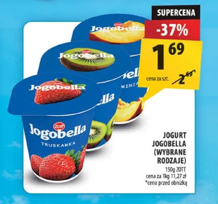 Jogurt Jogobella o smaku truskawkowym Zott promocja w Arhelan