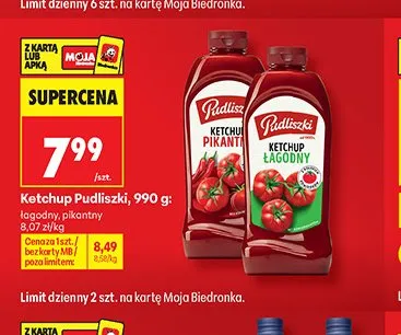 Ketchup Pudliszki łagodny promocja w Biedronka
