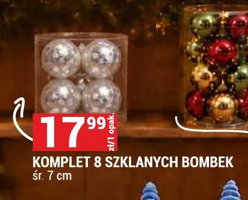 Komplet 8 szklanych bombek śr. 7 cm promocja w Merkury Market