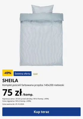 Komplet pościeli farbowana przędza 140x200 cm niebieski Sheila promocja w Jysk