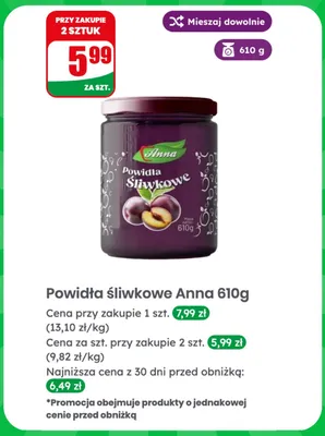 Powidła śliwkowe Anna promocja w Dino