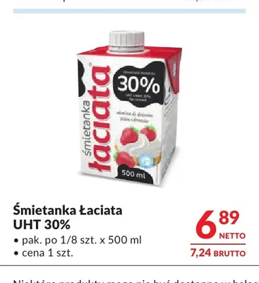 Śmietanka Łaciata UHT 30% promocja w Makro