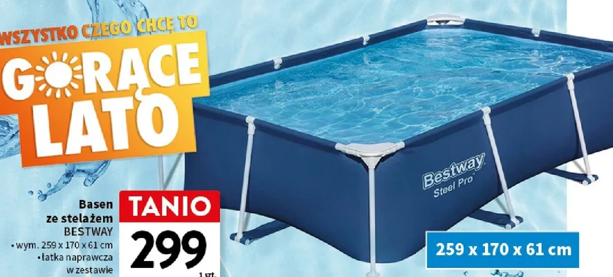 Basen ze stelażem Bestway 259x170x61cm łatka naprawcza w zestawie promocja w Intermarche