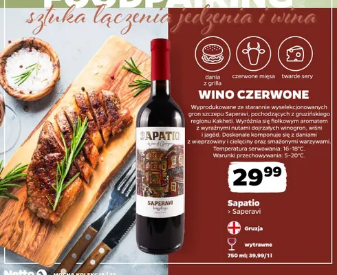 Wino czerwone wytrawne Sapatio Saperavi promocja w Netto