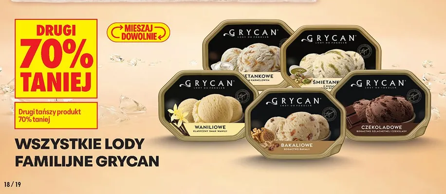 Lody familijne Grycan śmietankowe w sosie pistacjowym promocja w Biedronka