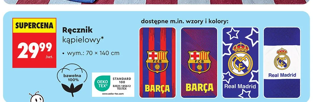 Ręcznik kąpielowy 70x140cm promocja w Biedronka
