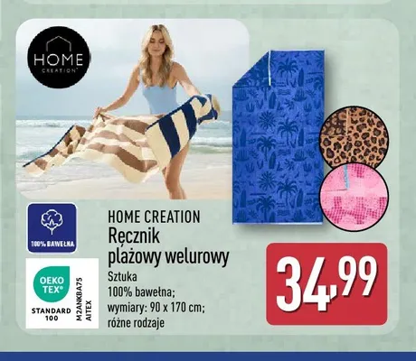 Ręcznik plażowy welurowy HOME CREATION 90x170cm promocja w Aldi