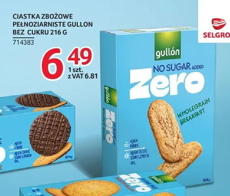 Ciastka zbożowe pełnoziarniste bez cukru gullón promocja w Selgros