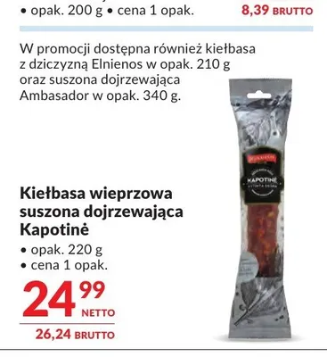 Kiełbasa wieprzowa suszona dojrzewająca Kapotiné promocja w Makro