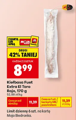 Kiełbasa Fuet Extra El Toro Rojo promocja w Biedronka