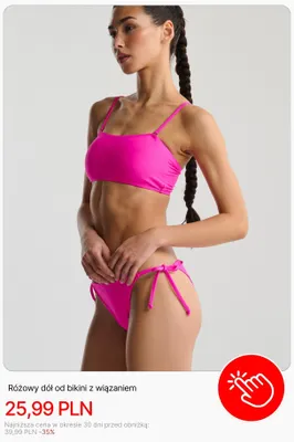 Dół od bikini Cropp różowy z wiązaniem promocja w Cropp