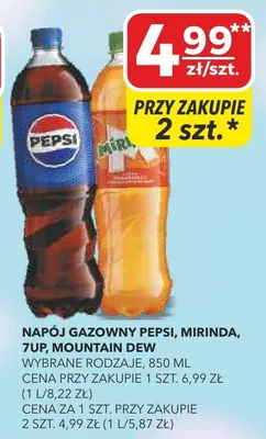 Napój gazowany Pepsi, Mirinda, 7up, Mountain Dew wybrane rodzaje promocja w Top Market