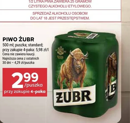 Piwo Żubr 4-pak promocja w Stokrotka