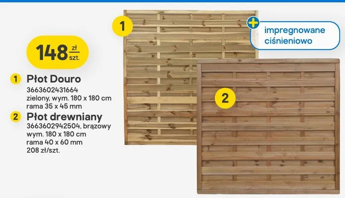 Płot drewniany brązowy wym. 180x180cm rama 40x60mm promocja w Castorama