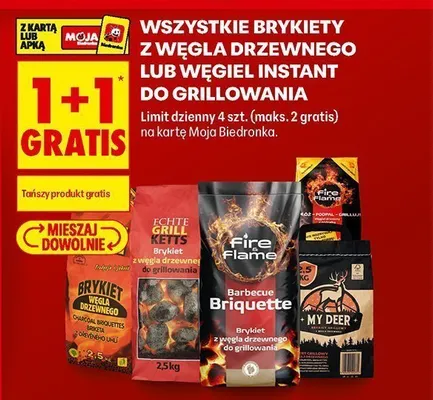 Brykiety z węgla drzewnego lub węgiel instant do grillowania promocja w Biedronka