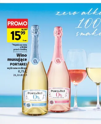 Wino musujące bezalkoholowe Portarei białe promocja w Intermarche