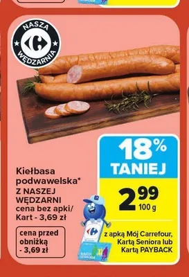 Kiełbasa podwawelska Nasza Wędzarnia promocja w Carrefour Market