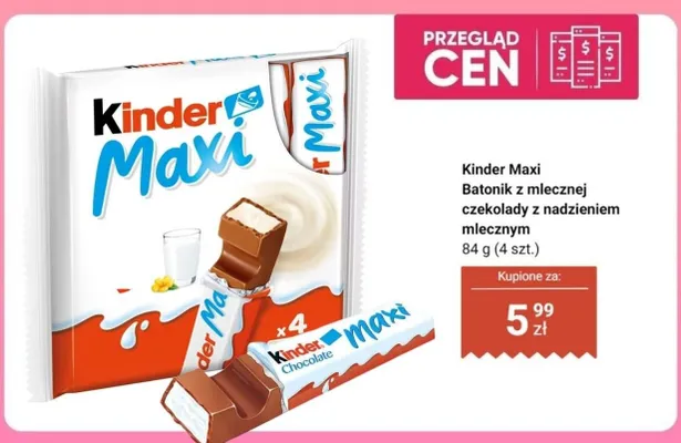 Batonik Kinder Maxi z mlecznej czekolady z nadzieniem mlecznym promocja w Dino