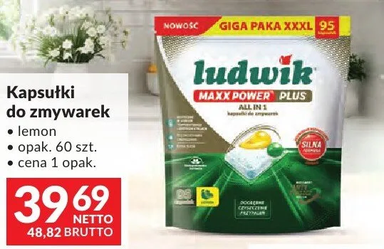 Kapsułki do zmywarek Ludwik Maxx Power Plus lemon Giga Paka XXXL promocja w Makro