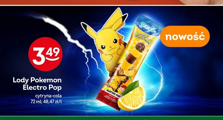 Lody Yeti Pokemon Electro Pop cytryna-cola promocja w Żabka