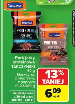 Pork jerky proteinowe z pieprzem TARCZYŃSKI promocja w Carrefour