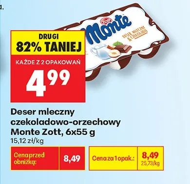 Deser mleczny czekoladowo-orzechowy Monte Zott 6-pak promocja w Biedronka