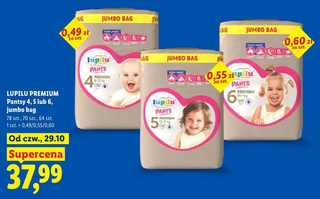 Pantsy Lupilu Premium 5 jumbo bag promocja w Lidl