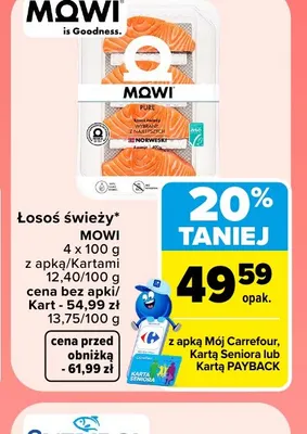 Łosoś świeży MOWI Pure 4-pak 100 g promocja w Carrefour