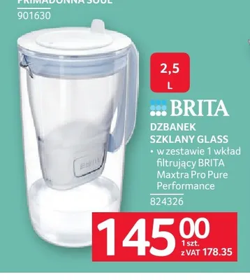 Dzbanek szklany Brita Glass z wkładem filtrującym Maxtra Pro Pure Performance promocja w Selgros