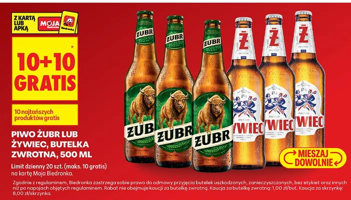 Piwo Żubr butelka zwrotna promocja w Biedronka
