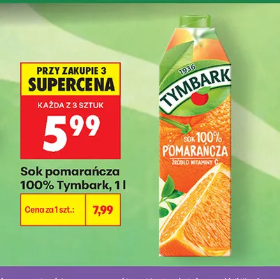 Sok pomarańcza Tymbark 100% promocja w Biedronka