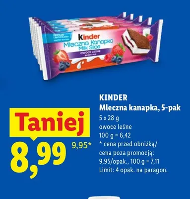 Mleczna kanapka owoce leśne 5-pak Kinder promocja w Lidl