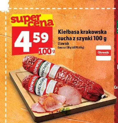 Kiełbasa krakowska sucha z szynki Olewnik promocja w TOPAZ